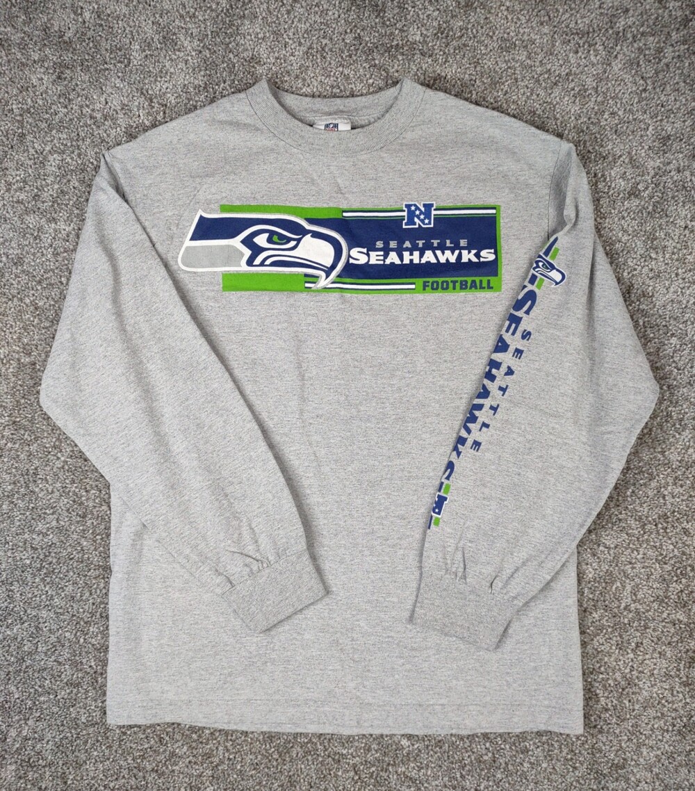 Seattle Seahawks Shirt Men Medium Gray Long Sleeve Tee NFL Team Apparel Football
